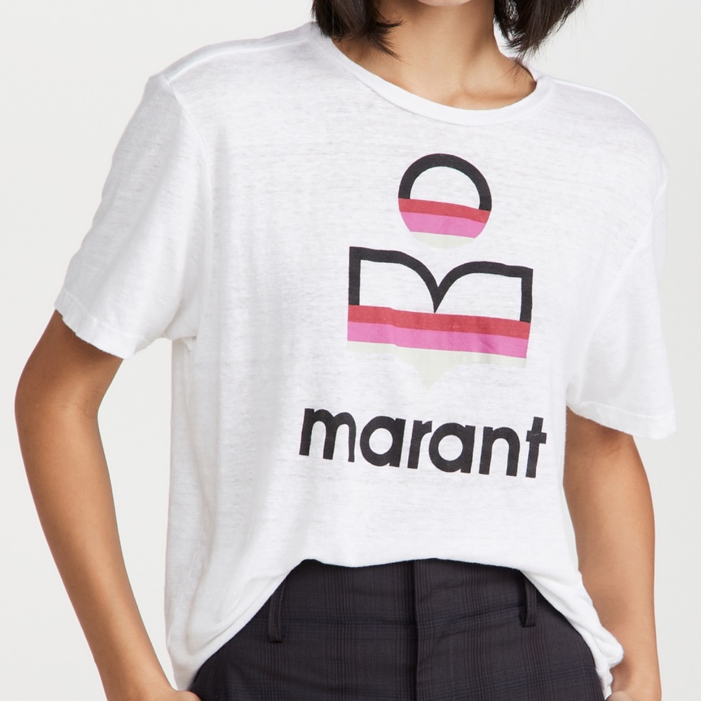 Isabel Marant White Tee with Pink & Black Logo